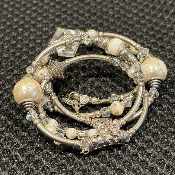 Boho Multi Strand Silver Tone Beaded Bracelet - Picture 11 of 14